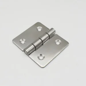 A 101-0 metal door hinge, featuring four screw holes and a cylindrical pivot at its center, displayed against a white background.