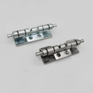 Two **105-0** metal hinges with cylindrical components and mounting plates, each featuring two screw holes, are displayed on a neutral background.