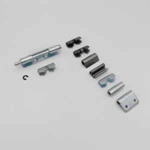 The 106-0 barrel hinge, carefully disassembled into its various metal components, is laid out in an organized manner on a light gray background.