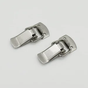 Two 121-0 silver metal clasps with hinge mechanisms are placed on a plain white background.