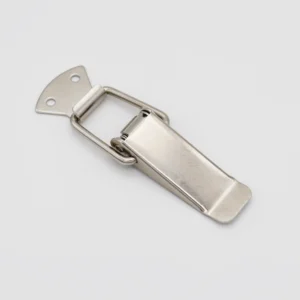 Introducing our product, the "125-0," featuring a silver metal latch lock with a rectangular clasp and a triangular base, elegantly set against a plain white background.