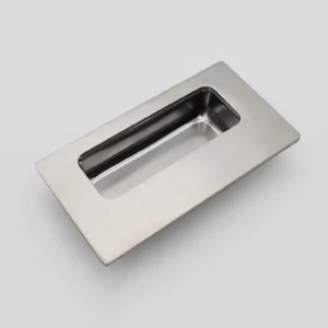 Model 140-0 rectangular stainless steel flush pull handle against a plain white background.