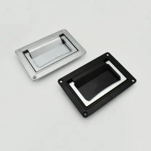 Two rectangular recessed pull handles from the 146-0 series, one silver and one black, positioned on a plain white background.