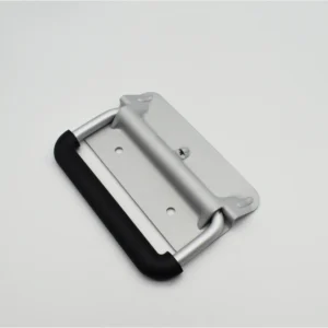 149-0 metal handle in silver and black with a mounting plate on a white background.