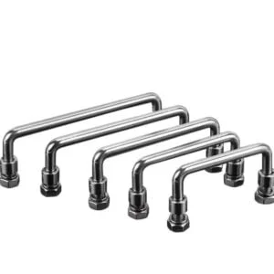 Four 151-0 stainless steel U-shaped pipes with threaded ends arranged in size order.
