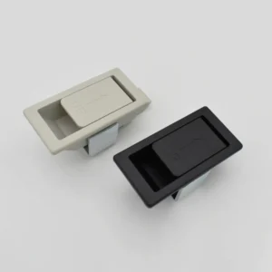 Two rectangular recessed cup handles, each featuring "UP" and an arrow. One handle is beige, and the other is black, both equipped with metallic mounting features. Product Name: 157-0.