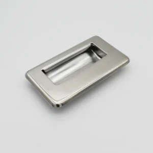 A 158-0 stainless steel rectangular flush pull handle set against a light gray background.