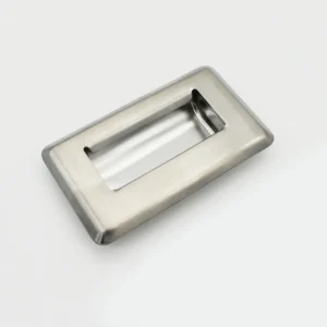 A 160-0 rectangular stainless steel recessed door handle sits on a white surface.