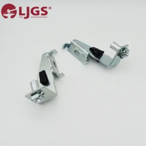The product 172-0 consists of two metal hinge brackets that include cylindrical pins and feature black rubber stoppers, with the LJGS logo prominently displayed in the top left corner.
