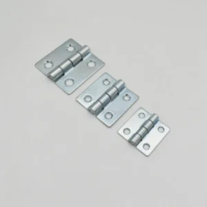 Three metal hinges called "25-0" of different sizes are arranged in a row on a white background.