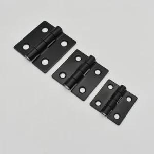 Three black metal hinges, identified as product 26-0 and available in varying sizes, are arranged side by side on a white background.