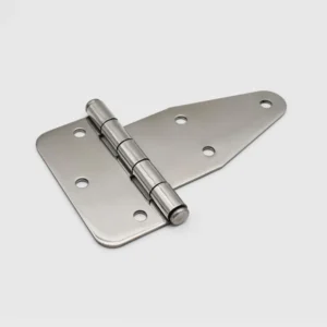 A 3-0 metal hinge featuring five holes for screws elegantly showcased on a plain white background.