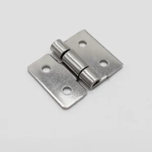The 44-0 is a metallic hinge featuring two plates and three screw holes on each side, designed for attachment and pivoting movement.