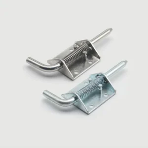 Two 52-0 metal spring-loaded bolts with curved handles, mounted on rectangular plates, positioned on a neutral background.
