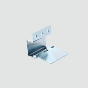 The 53-0 metal bracket features a hinge and comes with three mounting holes on the vertical section.
