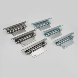 Six 54-0 metal hinge brackets placed against a plain background, arranged in two rows, each consisting of three hinge brackets.