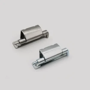 Two 58-0 metal hinge pin door stoppers in silver and gray on a plain background.