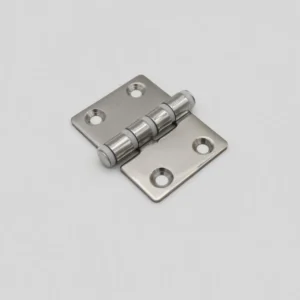 A 74-0 stainless steel butt hinge with six screw holes, shown on a gray background.