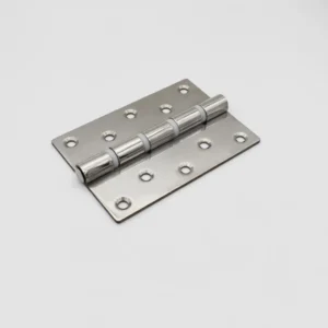 The 77-0 stainless steel door hinge, featuring six screw holes on each of its two rectangular plates, displayed against a white background.