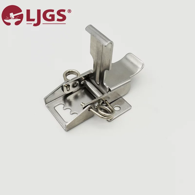 The 862 stainless steel toggle latch boasts a flat base and dependable metal spring, elegantly displayed against a plain background.