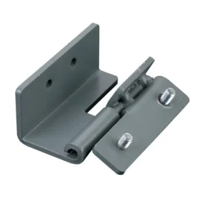 A close-up image of the 87-0 gray metal hinge with two bolts.