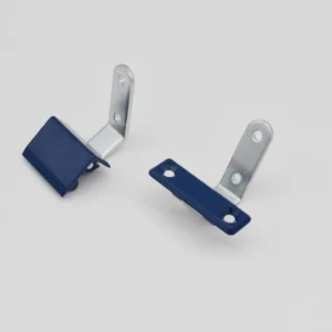 Two 91-0 metal brackets with blue tips, one upright and one laying flat, against a plain white background.