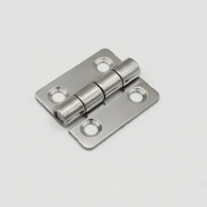The 97-0 stainless steel hinge features four mounting holes and a cylindrical hinge mechanism, displayed on a white surface.