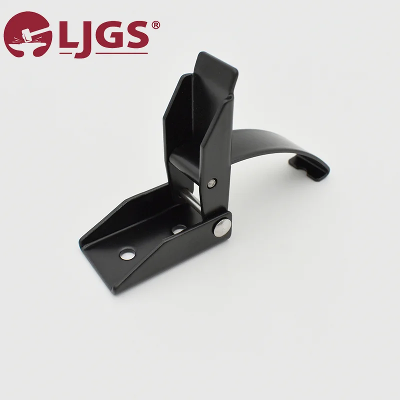 Black metal toggle latch with two screw holes and a curved clasp, showcasing the LJGS logo in the top left corner. Compatible with BKESUA-17 (1) specifications for secure closure.