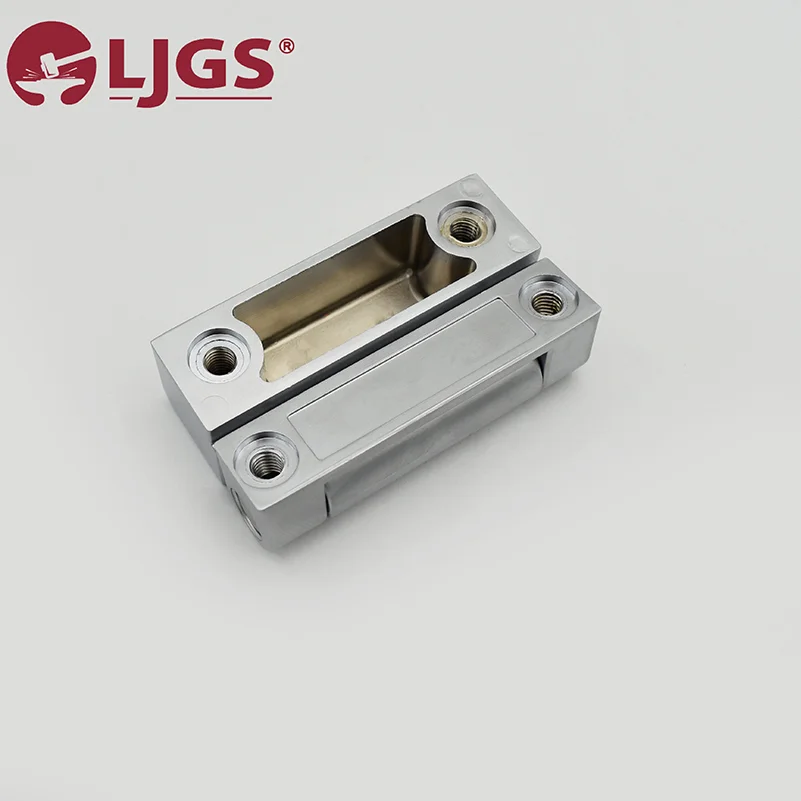 On a light surface lie two silver CL219-1 (3) brackets, made from zinc alloy and featuring screw holes. The "LJGS" logo is prominently displayed in the top left corner.