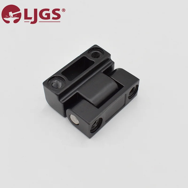 The CL219-3 (5) model is a black mechanical hinge made from zinc alloy, designed with three bolt holes and showcases the LJGS logo against a white background. It includes a robust carbon steel pin to provide enhanced stability for reliable, long-lasting performance.