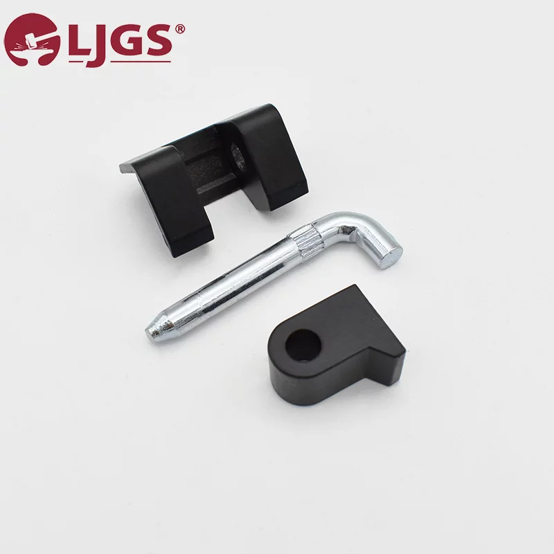 The image features three metal hardware components from the CL230-1 (5) collection: a small black bracket, a silver carbon steel pin, and a black block with a hole. A logo is positioned in the top left corner against a plain white background.