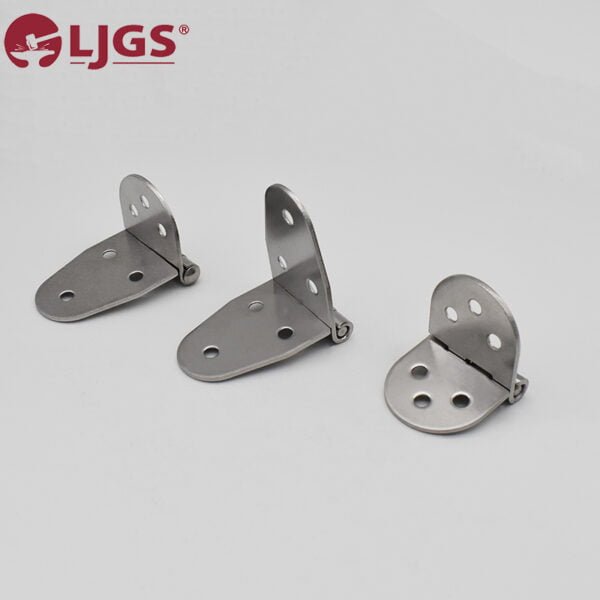 Three CL238 (4) stainless steel brackets with holes, displayed upright on a plain background. The logo "LJGS" appears in the top left corner, highlighting a sleek blend of form and function.