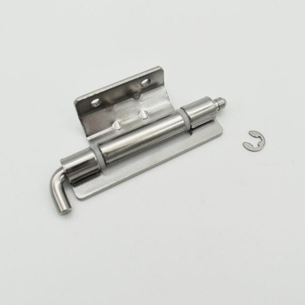 Product CL248-1A, a silver metal bolt latch with mounting holes, complete with a hinge pin and a small retaining clip, is displayed on a white background.