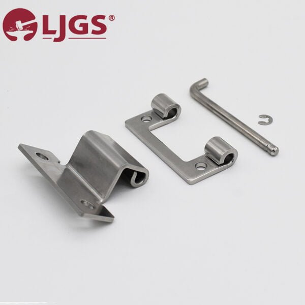 The CL250-2B (8) metal door hardware set includes a robust hinge, dependable bracket, long-lasting pin, and secure clip, all showcased elegantly against a plain white background.