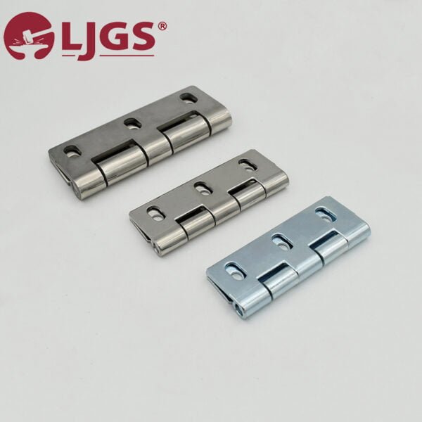 Three metal hinges, including the robust Stainless Steel 304 variant and one made from Carbon Steel, known as CL253-2-3 (3), are elegantly displayed on a neutral background.