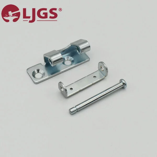 The CL257-2 (8) is a metal hinge assembly set that includes a mounting plate, cylindrical hinge, and bolt constructed from durable Stainless Steel 304.