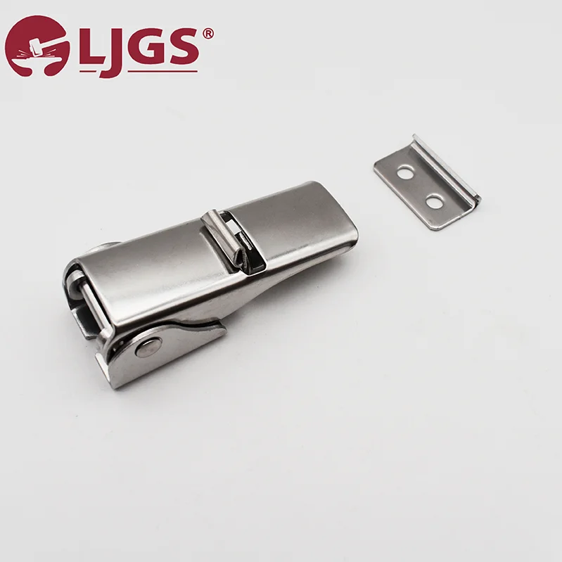 DK602 (8) stainless steel gray metal latch featuring a rectangular base and an additional mounting plate, shown against a white background.