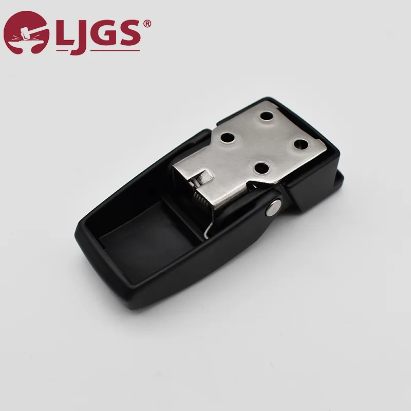 The DK604-1 (10) is a sleek black and silver wall or door latch mechanism presented against a plain background. It boasts an alloy base with a clamping design that ensures durability and strength.