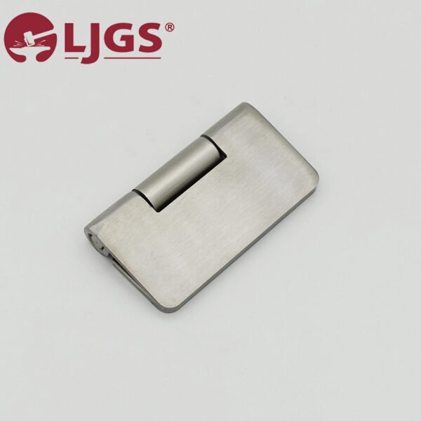 The HFP11-75 (3) stainless steel rectangular hinge, featuring rounded edges and a central pivot, is elegantly displayed against a plain background.