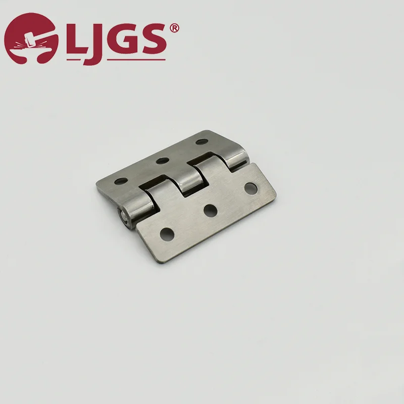 Displayed against a plain background is the sleek HGPSFA-60 (4) hinge, made from stainless steel 304 and equipped with multiple screw holes, with a logo situated in the top left corner.