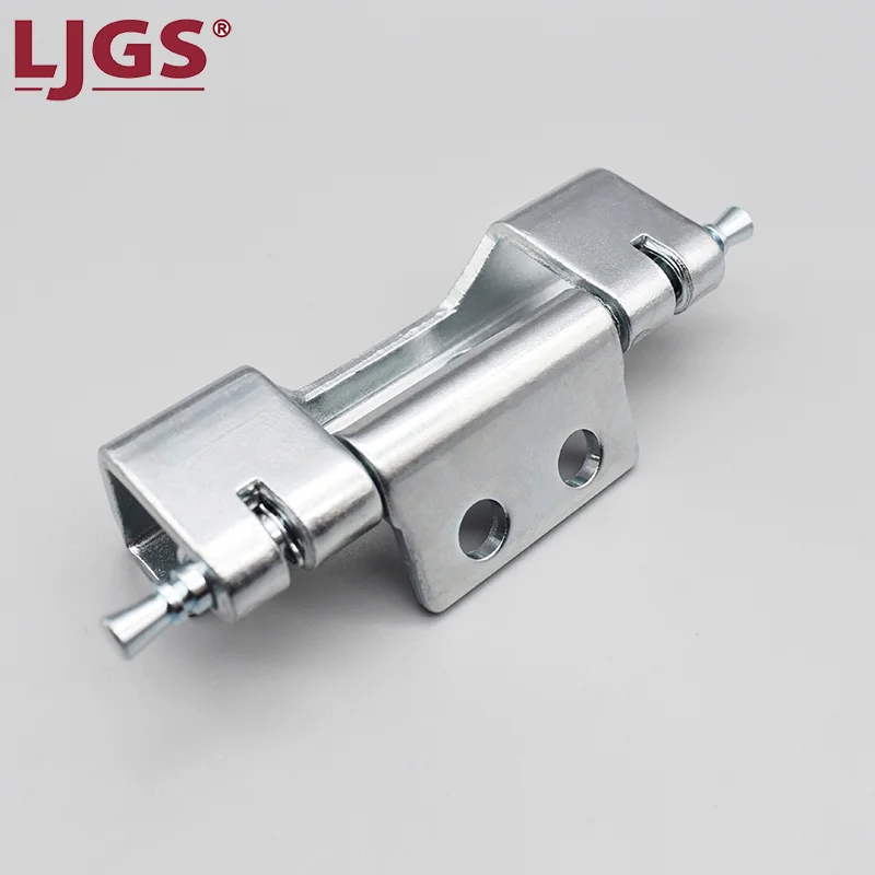 The HL048 (3) Carbon Steel Hinge features a robust metal hinge mechanism with two holes for mounting. This model, adorned with the LJGS logo and designed for durability, guarantees smooth operation.