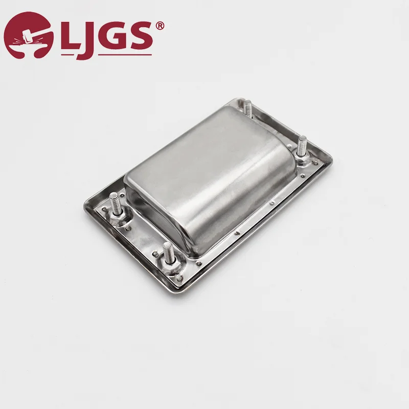 A component made of stainless steel with a rectangular shape, rounded edges, and a flat base, featuring four protruding connectors. The brand logo "LJGS" and model number LJ-ES-0610 (5) are displayed in the top left corner.