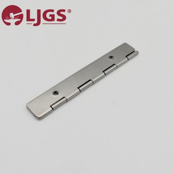 The LJ019 (3) hinge, made from Stainless Steel 304 and featuring two screw holes on either side, is elegantly displayed on a plain white background with the LJGS logo prominently in the top left corner.