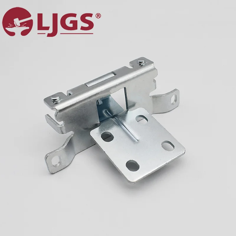 LJ1104-3 (5) Carbon Steel hinge bracket featuring multiple holes and a movable joint, adorned with the "LJGS" logo in red.