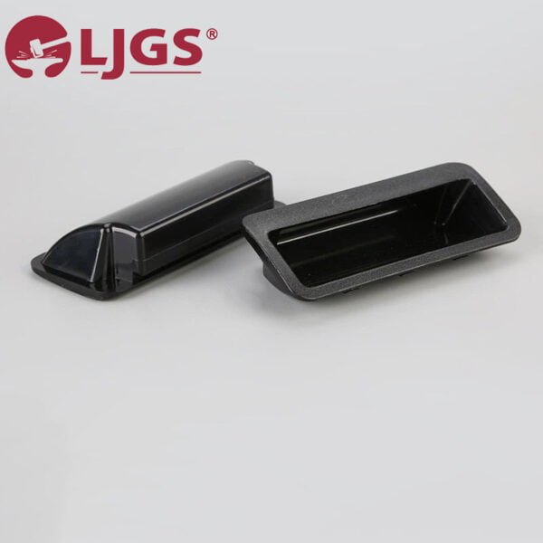 Two black ABS plastic rectangular door handle pulls, one standing upright and the other lying flat, with the LS102 (8) logo above.