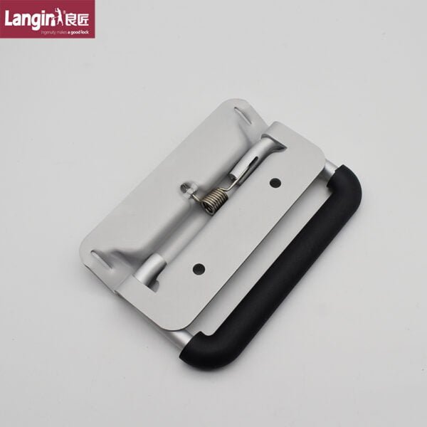 The LS504-2（3）, a door handle featuring a spring mechanism and an aluminum alloy base in black and white, is displayed against a plain background.