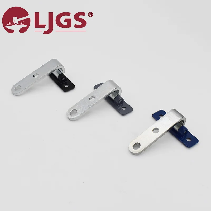 Three NT18-C (10) metal brackets, made from zinc alloy, are aligned diagonally on a plain background. Each bracket has a hole on one end and features a color scheme of black, blue, and silver. The LJGS logo is positioned in the top left corner.