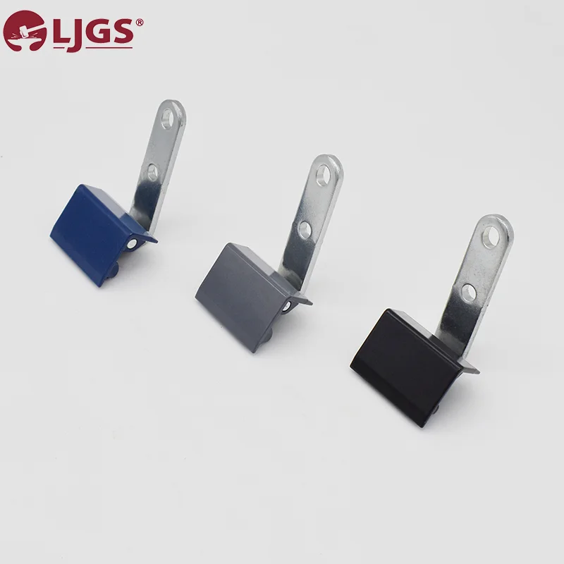 Three NT18-C (19) zinc alloy brackets with rubber pads in blue, gray, and black are aligned on a white surface.