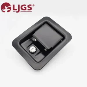 187-5 rectangular black flush paddle latch with a key lock, displayed on a plain background.