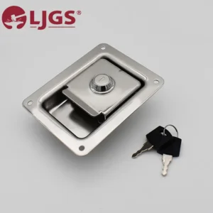 195-2 rectangular stainless steel latch lock with two keys displayed on a white background.
